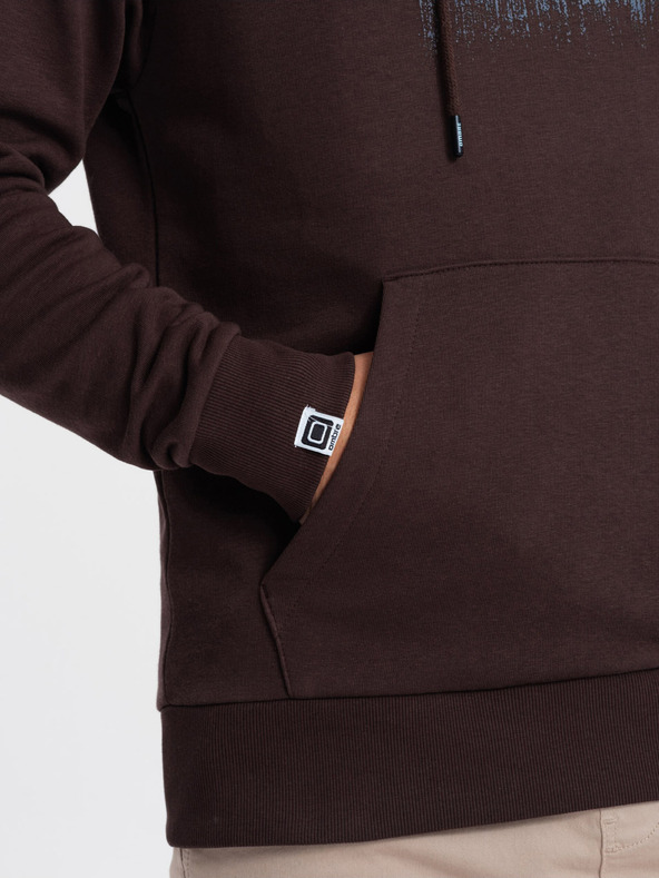 Ombre Clothing Tmavě hnědá pánská mikina s potiskem Ombre Clothing