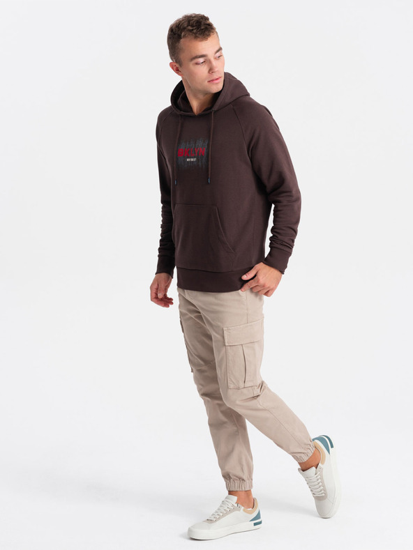 Ombre Clothing Tmavě hnědá pánská mikina s potiskem Ombre Clothing