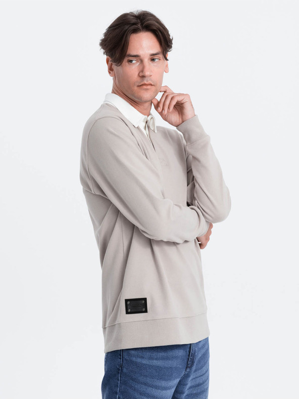 Ombre Clothing Světle šedá pánská mikina s límečkem Ombre Clothing