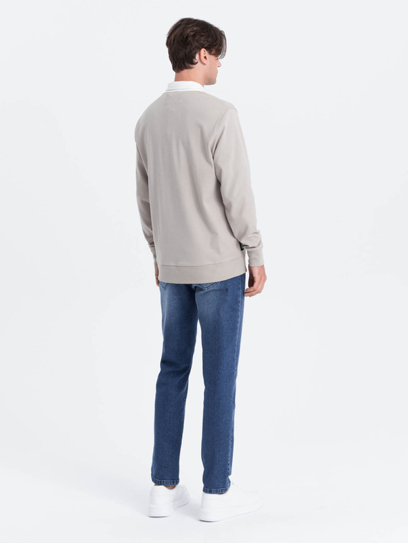 Ombre Clothing Světle šedá pánská mikina s límečkem Ombre Clothing