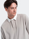 Ombre Clothing Světle šedá pánská mikina s límečkem Ombre Clothing
