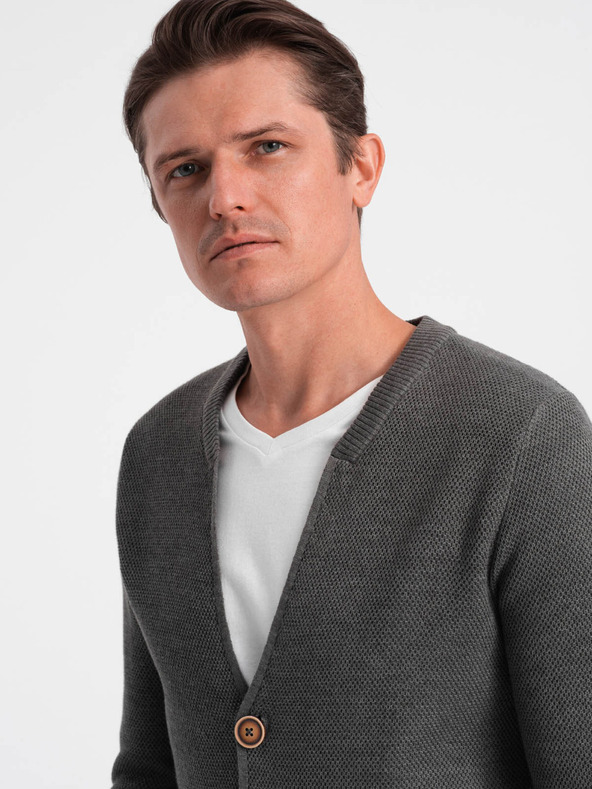 Ombre Clothing Šedý pánský kardigan s kapsami Ombre Clothing