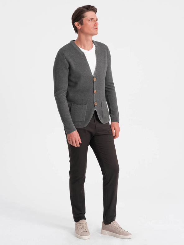 Ombre Clothing Šedý pánský kardigan s kapsami Ombre Clothing