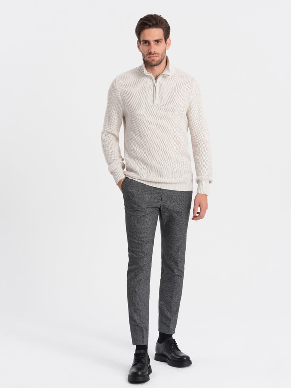 Ombre Clothing Krémový pánský svetr s límcem Ombre Clothing