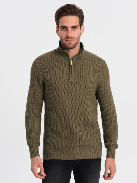 Ombre Clothing Khaki pánský svetr s límcem Ombre Clothing