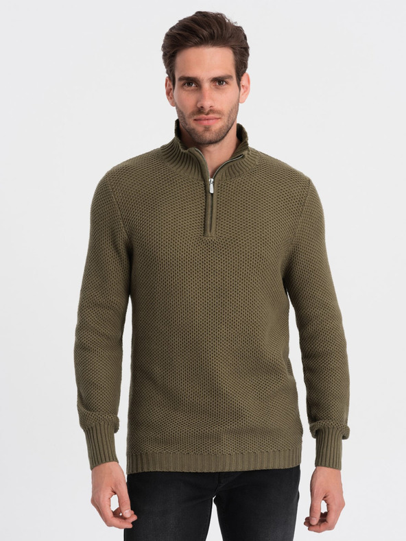 Ombre Clothing Khaki pánský svetr s límcem Ombre Clothing