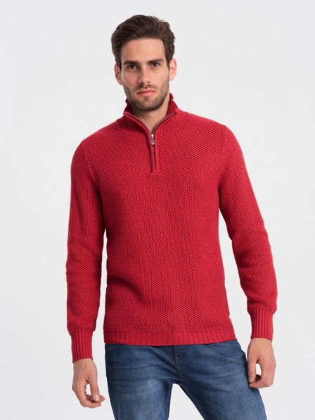 Ombre Clothing Červený pánský svetr s límcem Ombre Clothing