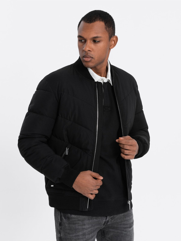 Ombre Clothing Černý pánský prošívaný bomber Ombre Clothing