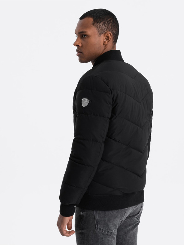 Ombre Clothing Černý pánský prošívaný bomber Ombre Clothing