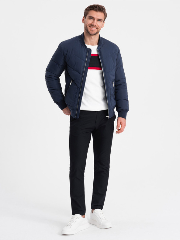 Ombre Clothing Tmavě modrý pánský prošívaný bomber Ombre Clothing