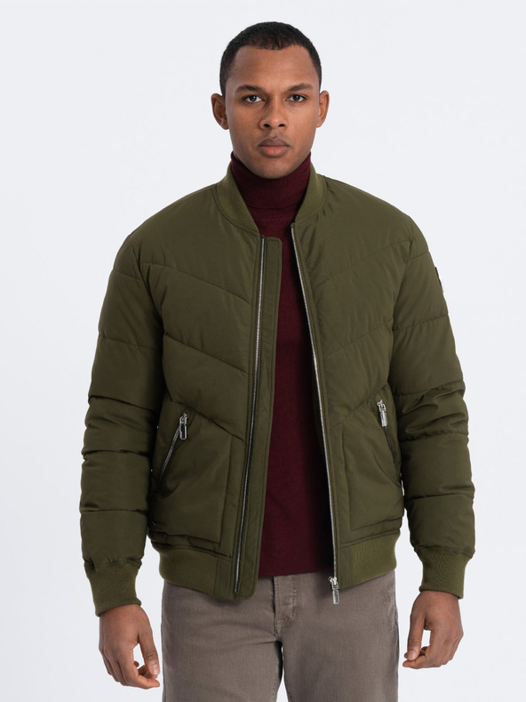 Ombre Clothing Khaki pánský prošívaný bomber Ombre Clothing