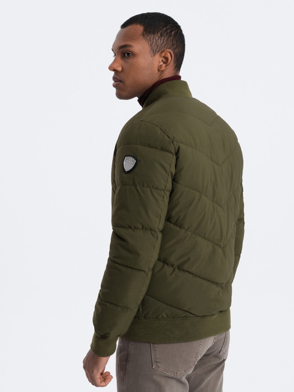 Ombre Clothing Khaki pánský prošívaný bomber Ombre Clothing