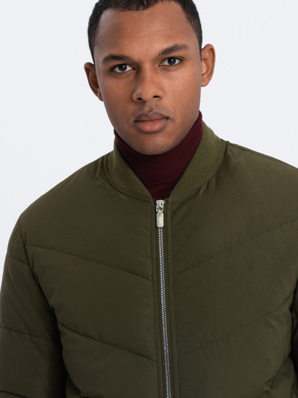 Ombre Clothing Khaki pánský prošívaný bomber Ombre Clothing