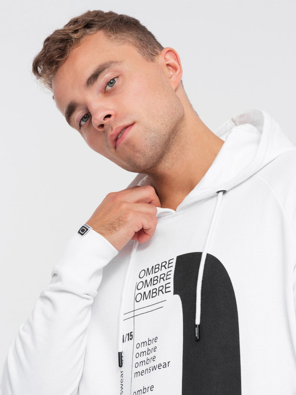 Ombre Clothing Bílá pánská mikina s potiskem Ombre Clothing
