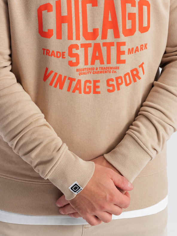 Ombre Clothing Béžová pánská mikina s potiskem Ombre Clothing