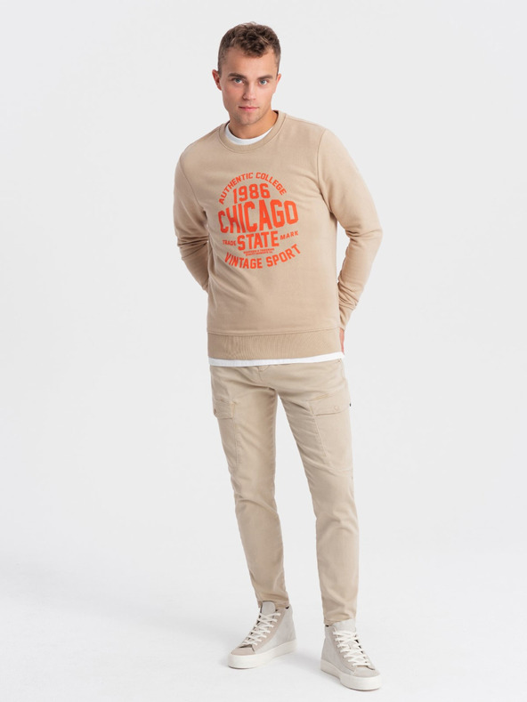 Ombre Clothing Béžová pánská mikina s potiskem Ombre Clothing