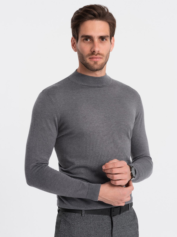 Ombre Clothing Šedý pánský basic svetr se stojáčkem Ombre Clothing