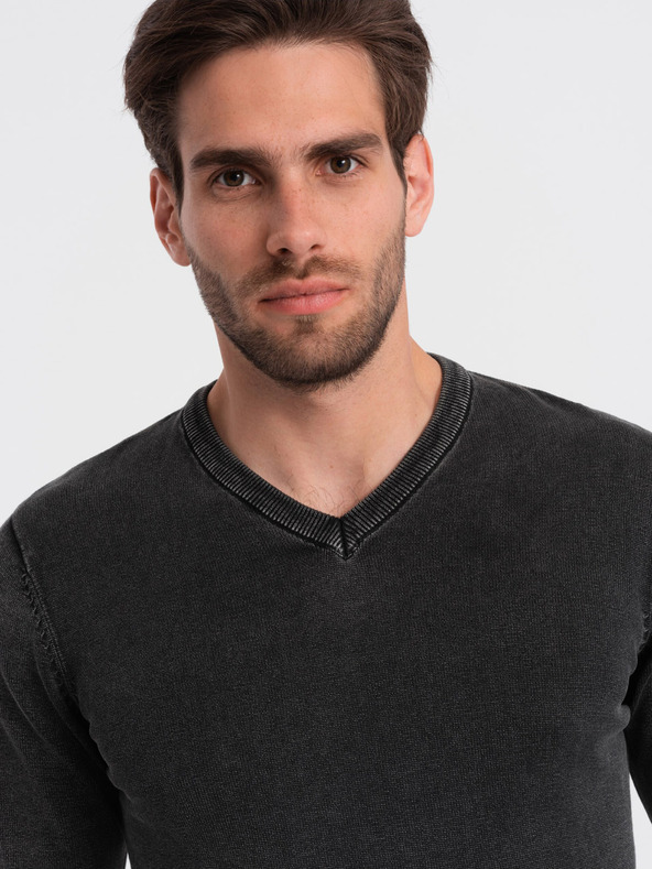 Ombre Clothing Černý pánský basic svetr s véčkovým výstřihem Ombre Clothing