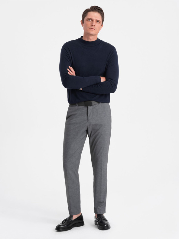 Ombre Clothing Tmavě modrý pánský basic svetr se stojáčkem Ombre Clothing