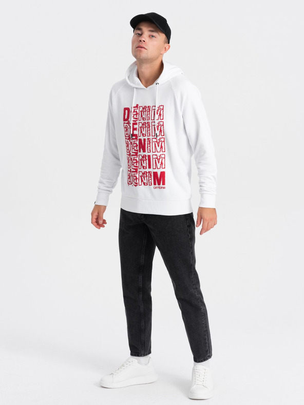 Ombre Clothing Červeno-bílá pánská mikina s kapucí a potiskem Ombre Clothing