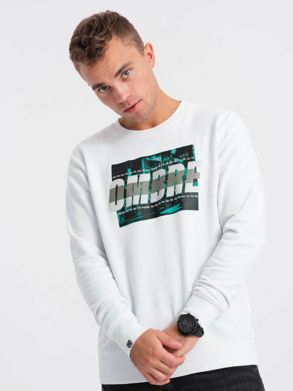 Ombre Clothing Bílá pánská mikina s potiskem Ombre Clothing