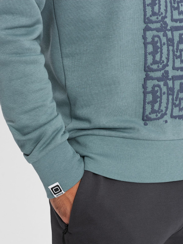 Ombre Clothing Modrá pánská mikina s kapucí a potiskem Ombre Clothing