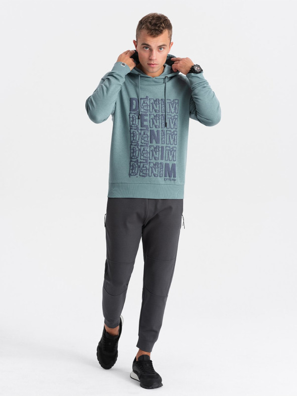 Ombre Clothing Modrá pánská mikina s kapucí a potiskem Ombre Clothing