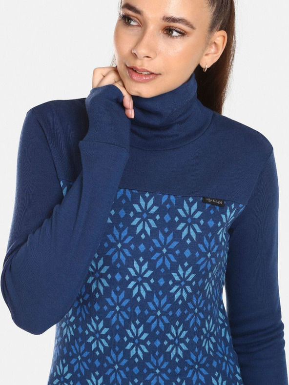Kilpi Tmavě modré dámské vzorované tričko s rolákem z merino vlny Kilpi JANNU