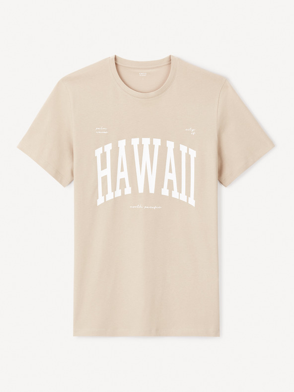 Celio Béžové pánské tričko Celio Jeville