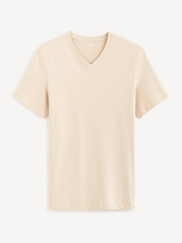 Celio Béžové pánské basic tričko Celio Debasev