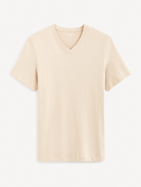 Celio Béžové pánské basic tričko Celio Debasev