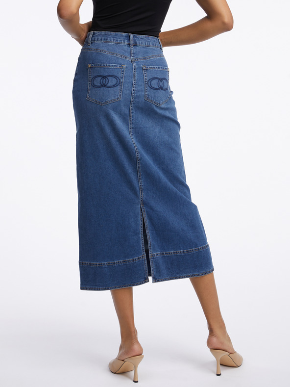Orsay Tmavě modrá dámská džínová maxi sukně ORSAY