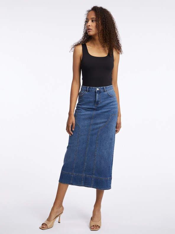 Orsay Tmavě modrá dámská džínová maxi sukně ORSAY