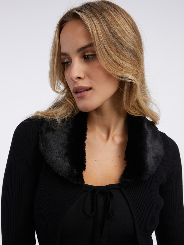 Orsay Černý dámský kardigan s umělým kožíškem ORSAY
