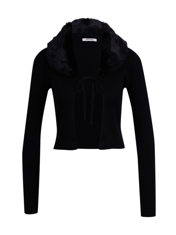 Orsay Černý dámský kardigan s umělým kožíškem ORSAY