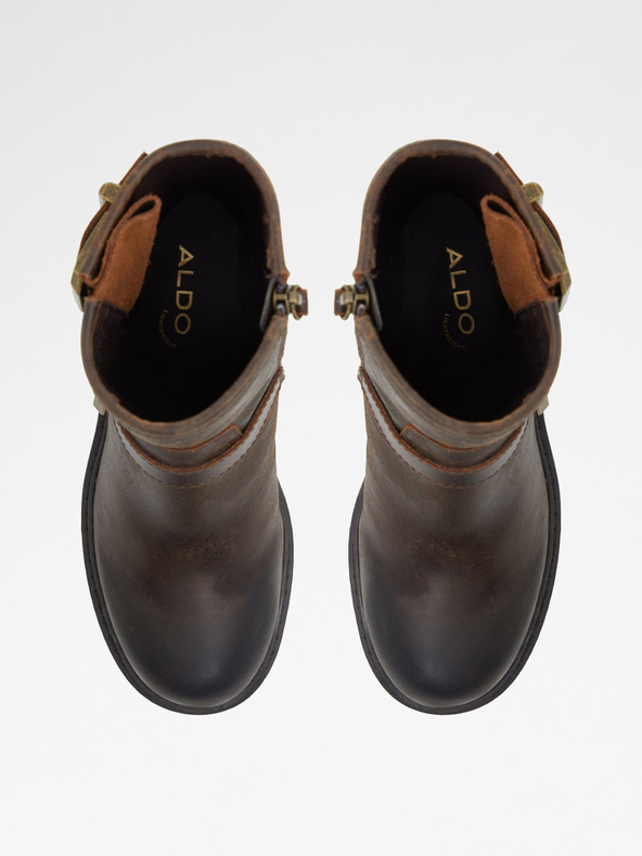 Aldo Tmavě hnědé dámské kožené kotníkové boty ALDO Palomina