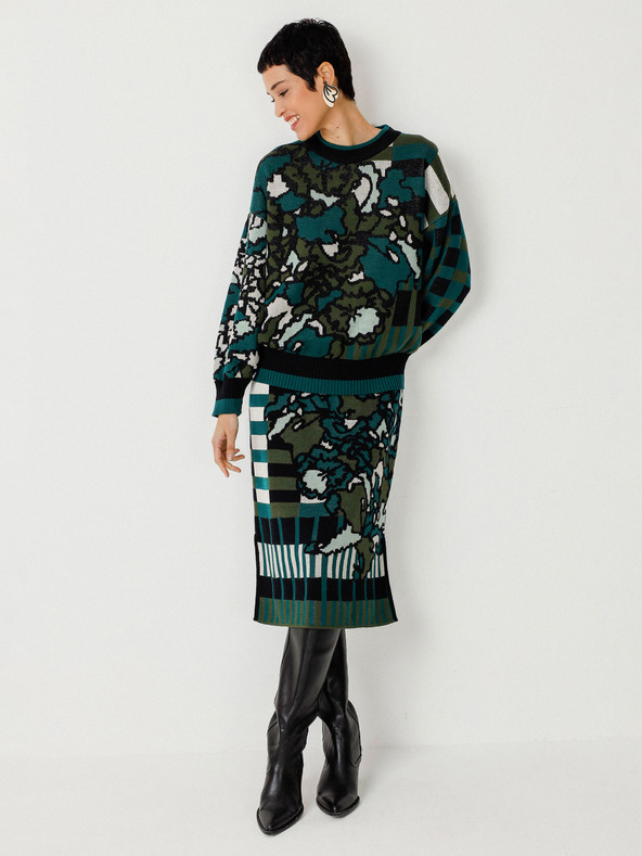SKFK Zelený dámský květovaný svetr SKFK Suéter Larhun