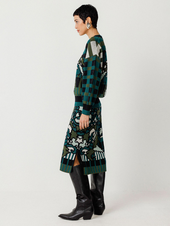 SKFK Zelený dámský květovaný svetr SKFK Suéter Larhun