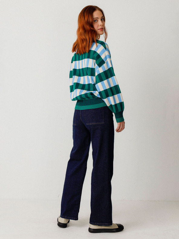 SKFK Modro-zelený dámský kostkovaný svetr SKFK Suéter Larhun