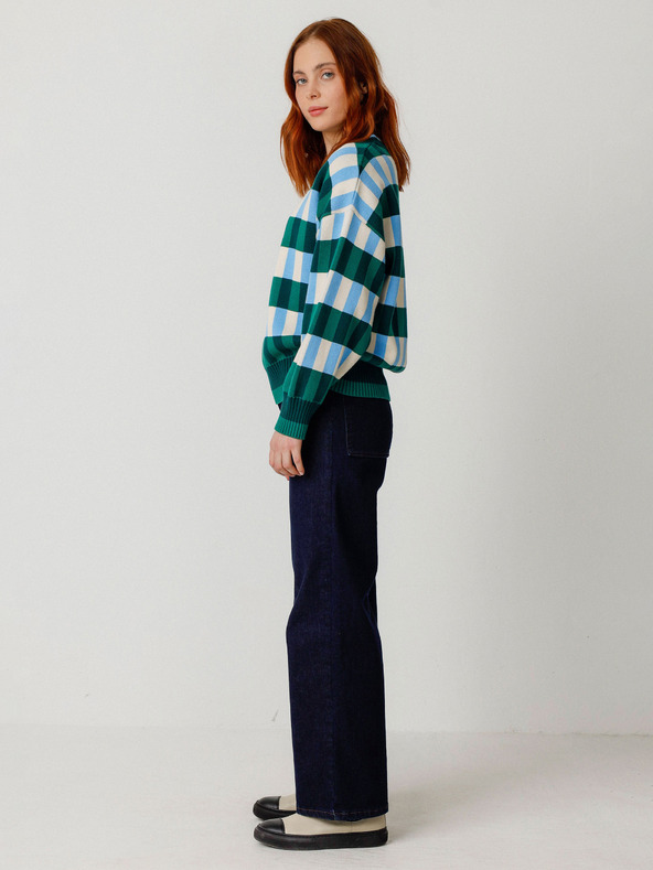 SKFK Modro-zelený dámský kostkovaný svetr SKFK Suéter Larhun
