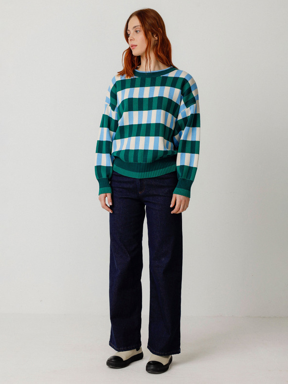 SKFK Modro-zelený dámský kostkovaný svetr SKFK Suéter Larhun