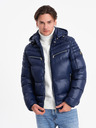 Ombre Clothing Tmavě modrá pánská prošívaná zimní bunda Ombre Clothing