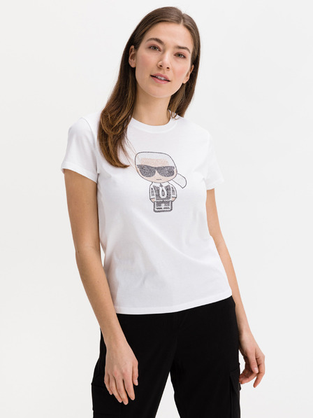 Karl Lagerfeld Bílé dámské vzorované tričko KARL LAGERFELD