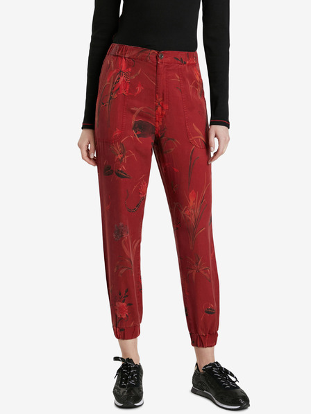Desigual Červené dámské zkrácené vzorované kalhoty Desigual Cmotiger