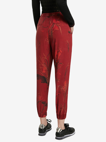 Desigual Červené dámské zkrácené vzorované kalhoty Desigual Cmotiger