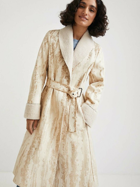 Desigual Béžový dámský vzorovaný kabát Desigual Marvelous