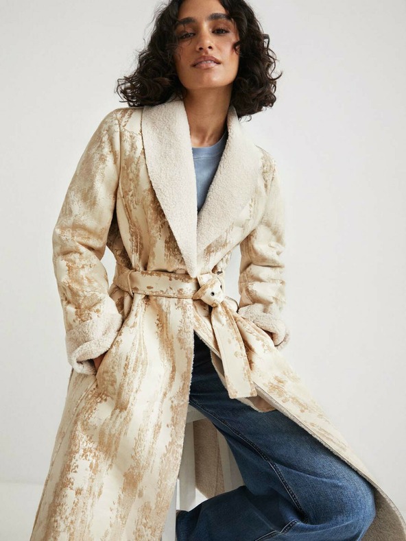 Desigual Béžový dámský vzorovaný kabát Desigual Marvelous