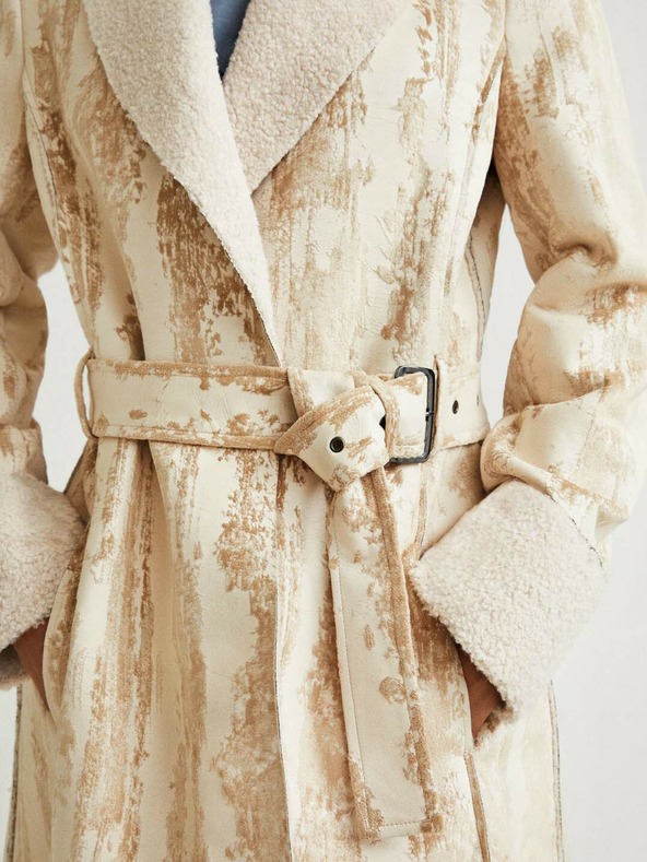 Desigual Béžový dámský vzorovaný kabát Desigual Marvelous