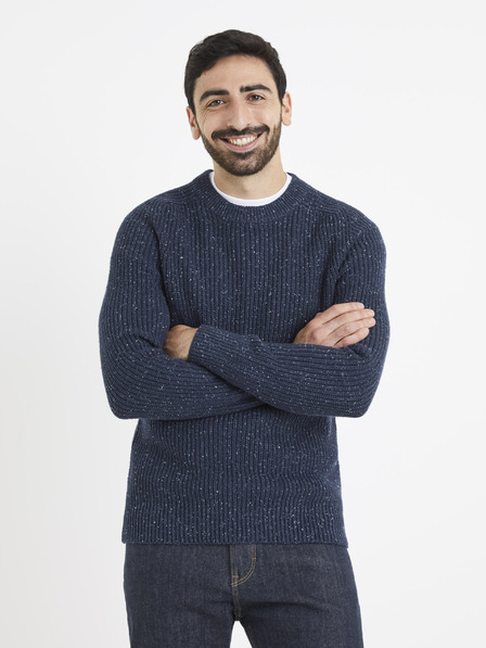Celio Tmavě modrý pánský žíhaný svetr Celio
