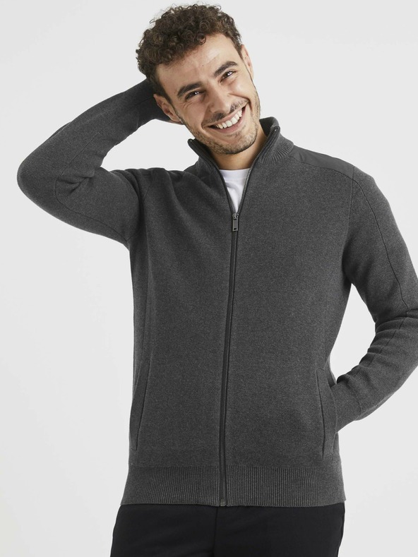 Celio Tmavě šedý basic svetr Celio Vemilano